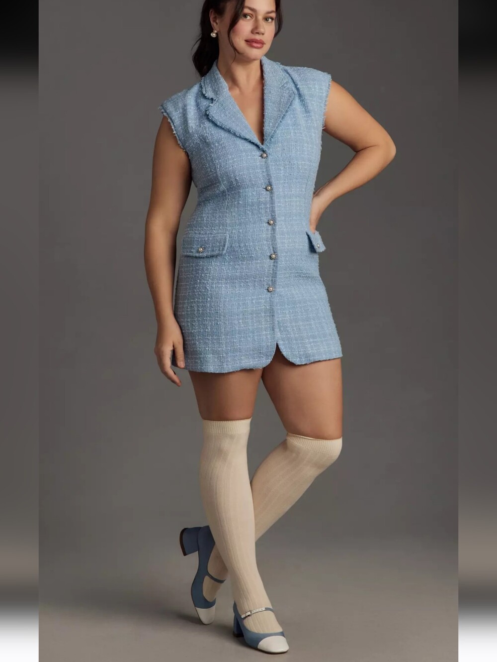 Anthropologie NEW Maeve Blue Tweed Sleeveless Blazer Midi Dress SZ 16 Preppy